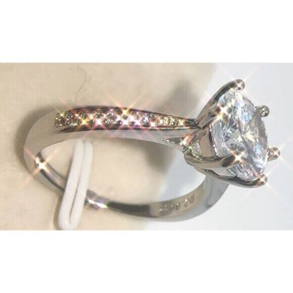 Silver Wedding Ring Diamond Simulant Adjustable Size - Picture 4 of 11